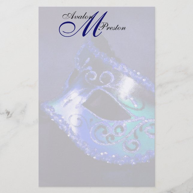 Monogram Blue Masquerad Bröllop Stationery Brevpapper (Framsida)