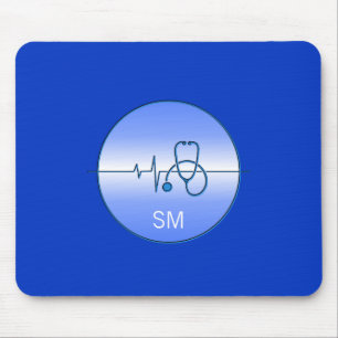 Monogram Blue Medical Stethoscope Heartslag Musmatta