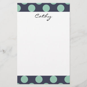 Monogram Blue Mint Grönt Polka Dot Mönster Brevpapper
