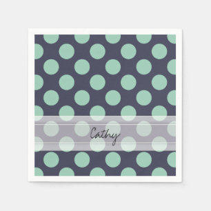 Monogram Blue Mint Grönt Polka Dot Mönster Pappersservett