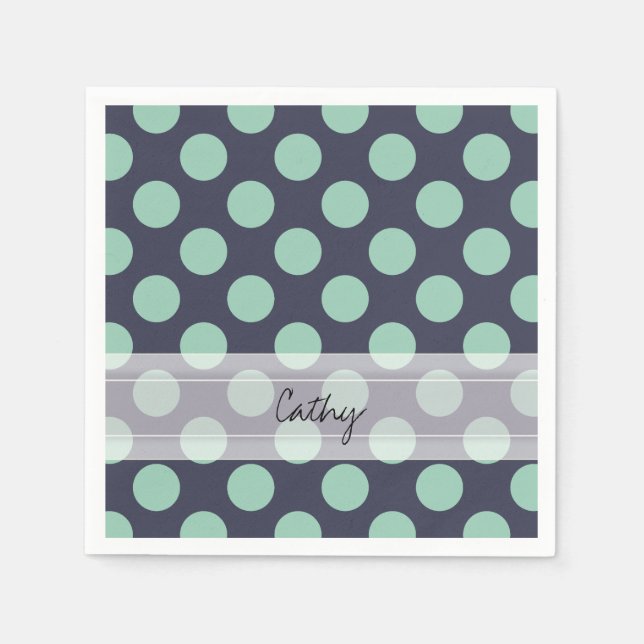 Monogram Blue Mint Grönt Polka Dot Mönster Pappersservett (Framsidan)