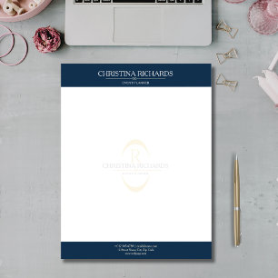 Monogram - Blue Modern Elegant Business Brevhuvud