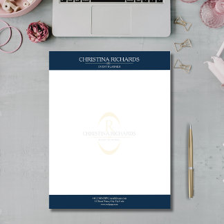 Monogram - Blue Modern Elegant Business Brevhuvud