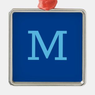 Monogram Blue Modern Lägg till ditt namn från börj Julgransprydnad Metall