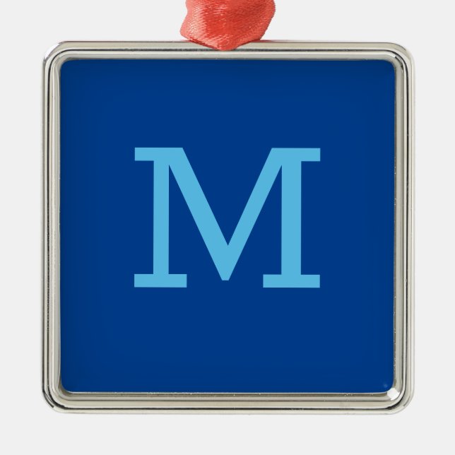 Monogram Blue Modern Lägg till ditt namn från börj Julgransprydnad Metall (Framsidan)