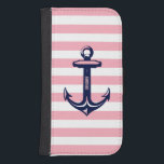 Monogram Blue Nautical Anchor Pastel Rosa Rand Samsung S4 Plånboksfodral<br><div class="desc">Elegantens utformning med blå och vit sjöbåtankare med rosa av pastellerna och vit rand bakgrund. Valfritt monogram.</div>