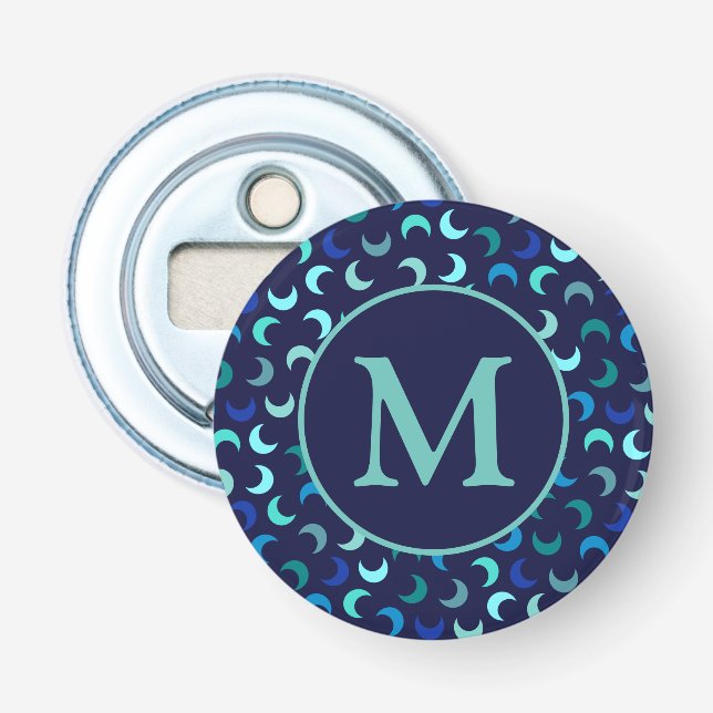 Monogram Blue New Måne Mönster Flasköppnare (Framsidan)
