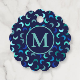 Monogram Blue New Måne Mönster Gåvor Etiketter