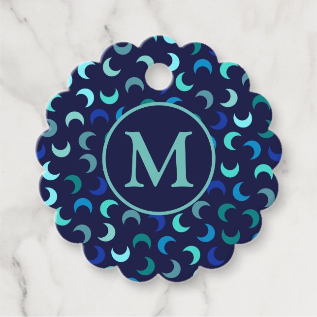 Monogram Blue New Måne Mönster Gåvor Etiketter (Framsida)