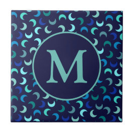 Monogram Blue New Måne Mönster Kakelplatta