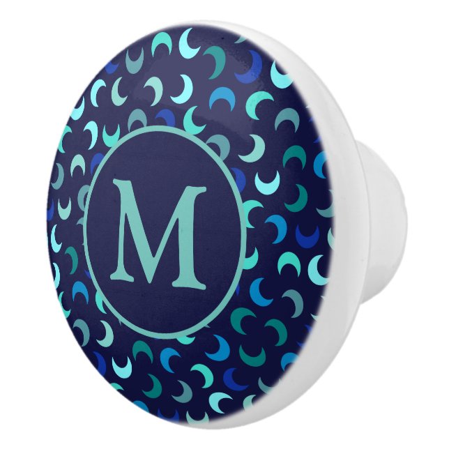 Monogram Blue New Måne Mönster Knopp (Höger)