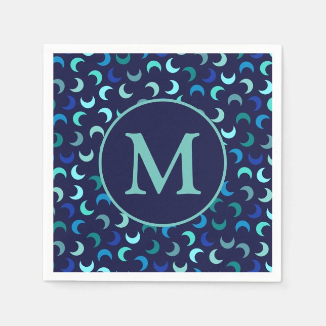 Monogram Blue New Måne Mönster Pappersservett (Framsidan)
