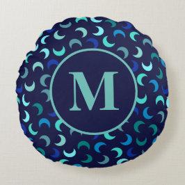 Monogram Blue New Måne Mönster Rund Kudde