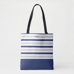 Monogram Blue och Grått Rand Tygkasse