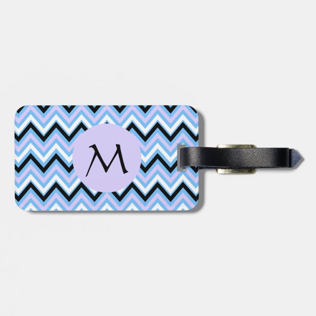 Monogram Blue och Lilac Chevron Mönster Bagagebricka (Baksida Vågrät)