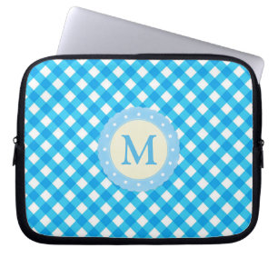 Monogram Blue och White Gingham Mönster Laptop Fodral