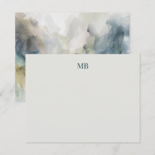 Monogram Blue Oliv grönt Abstrakt Bläck Anteckningskort