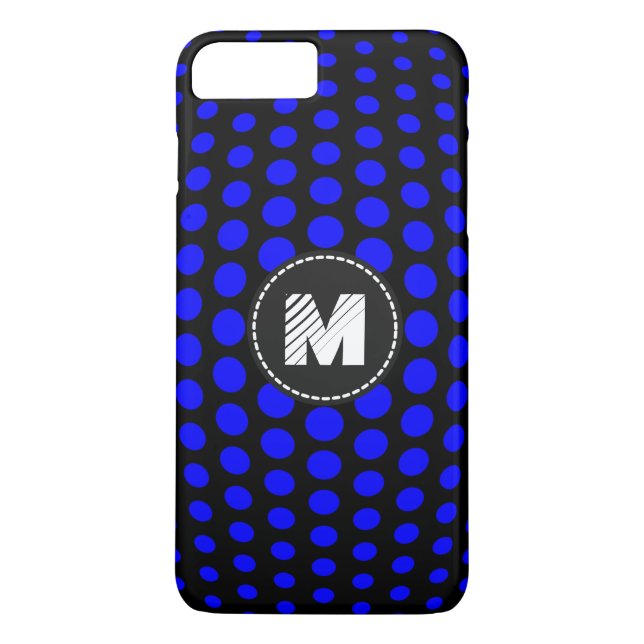 Monogram Blue Polka dots Mönster Case-Mate iPhone Skal (Baksida)