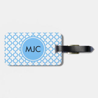 Monogram Blue Quatrefoil Mönster Bagagebricka