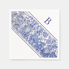 Monogram Blue Rabbit Animal Whimsical Anpassningsb Pappersservett