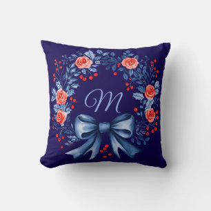 Monogram Blue Röd ros jul Kudde