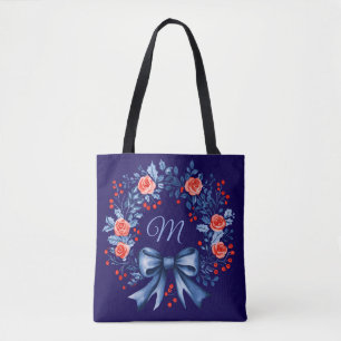 Monogram Blue Röd ros jul Tygkasse