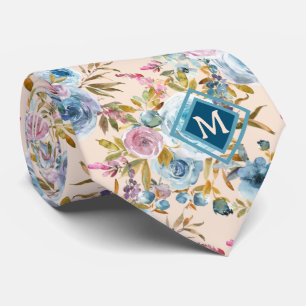 Monogram Blue  Rosa Blommigt Watercolor Ro Slips