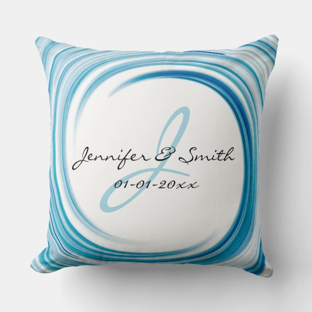 Monogram Blue sapphire Swirl Abstrakt Art Kudde (Framsida)