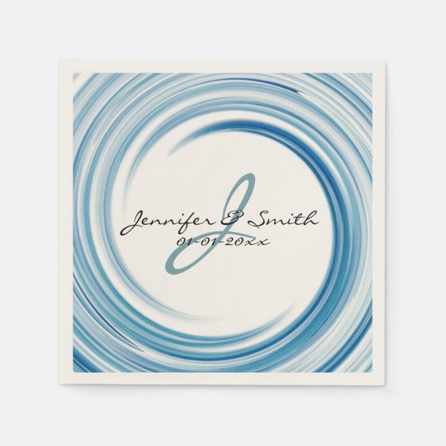 Monogram Blue sapphire Swirl Abstrakt Art Pappersservett (Framsidan)