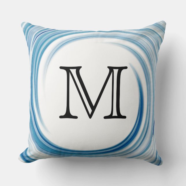 Monogram Blue Sapphire Swirl Abstrakt Kudde (Framsida)