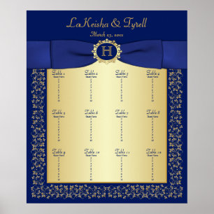Monogram Blue, sätet i Guld Blommigt Bord Poster