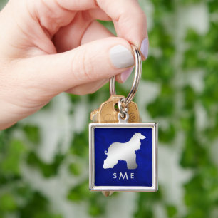 Monogram Blue Silver Afghan Hound Fyrkantig Silverfärgad Nyckelring