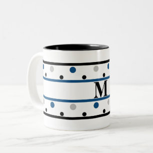 Monogram Blue Silver Black Polka dots Två-Tonad Mugg