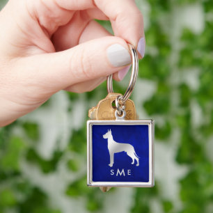 Monogram Blue Silver Great dane Fyrkantig Silverfärgad Nyckelring