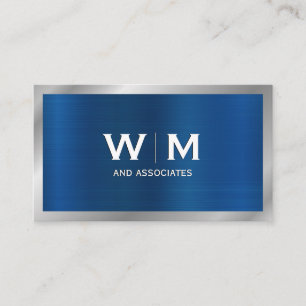 Monogram Blue Silver Metallic Brushed Visitkort