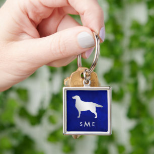Monogram Blue Silver Setter Hund Fyrkantig Silverfärgad Nyckelring