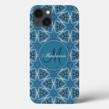 Monogram Blue Stars Geometric Upprepande Mönster