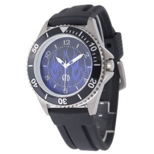 Monogram Blue Tävla Flames on Carbon Fiber Print Armbandsur