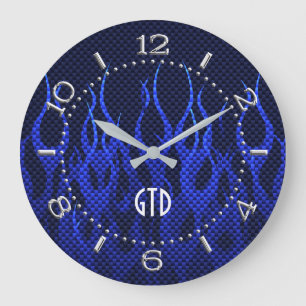 Monogram Blue Tävla Flames on Carbon Fiber Print Stor Klocka