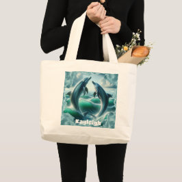 Monogram Blue Teal Dolphins Ocean | Jumbo Tygkasse