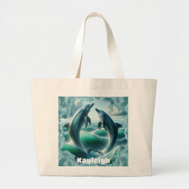 Monogram Blue Teal Dolphins Ocean | Jumbo Tygkasse