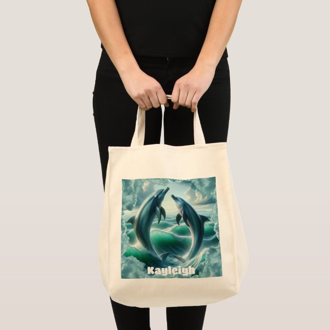 Monogram Blue Teal Dolphins Ocean | Tygkasse (Framsida (produkt))