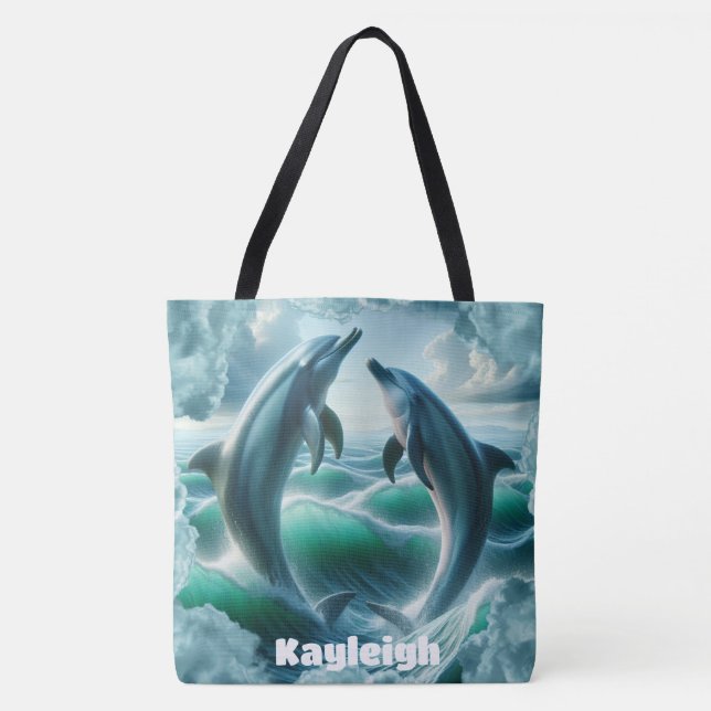 Monogram Blue Teal Dolphins Ocean | Tygkasse (Framsida)