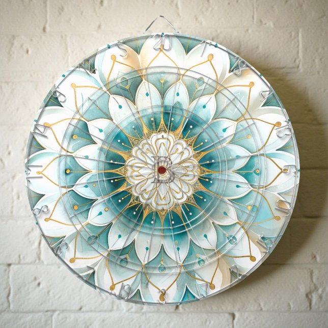 Monogram Blue Teal Guld Blommigt Mandala Darttavla (Skapare uppladdad)