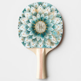 Monogram Blue Teal Guld Blommigt Mandala Pingisracket