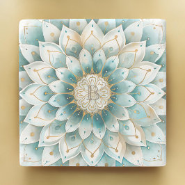 Monogram Blue Teal Guld Blommigt Mandala Stenunderlägg