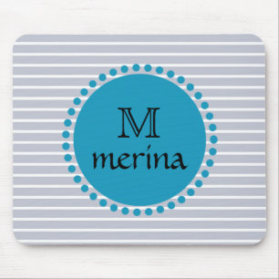Monogram Blue Teal Stripe Guld Circle Musmatta