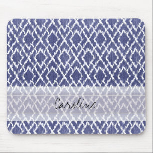 Monogram Blue Tribal Print Ikat Diamond Mönster Musmatta