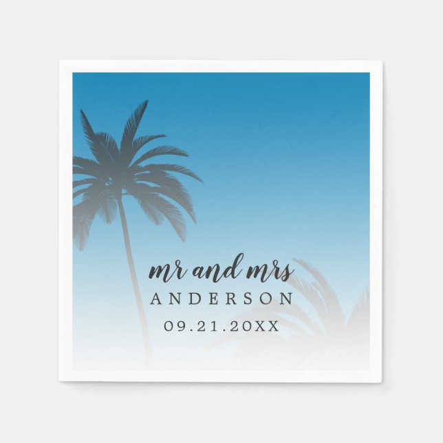 Monogram Blue Tropical Handflatan Träd Beach Weddi Pappersservett (Framsidan)