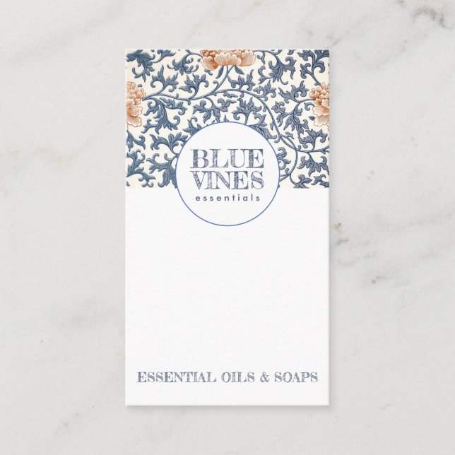 Monogram Blue Vines Rosa Flowers Craftsperson Visitkort (Framsida)